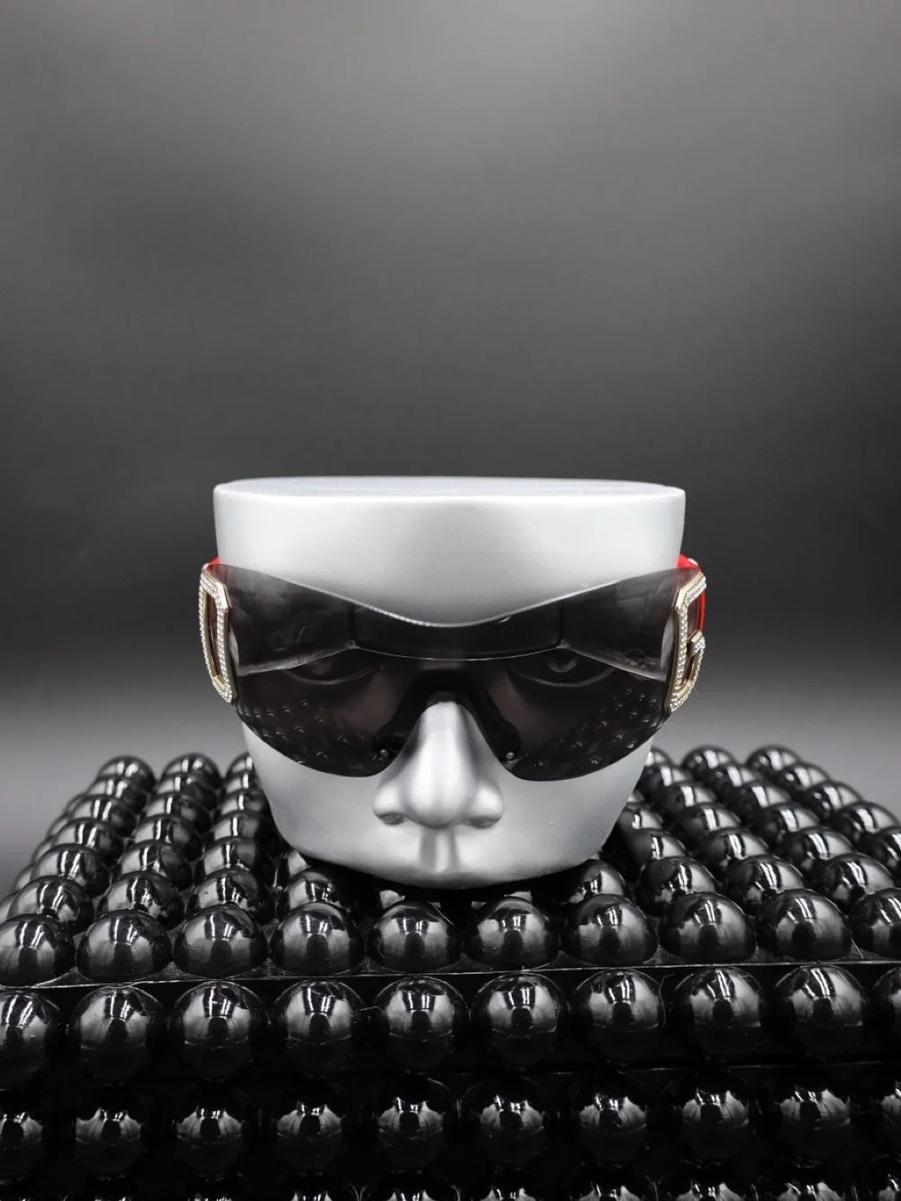 Dolce & Gabbana Black Shield Visor Sunglasses with Red Temples